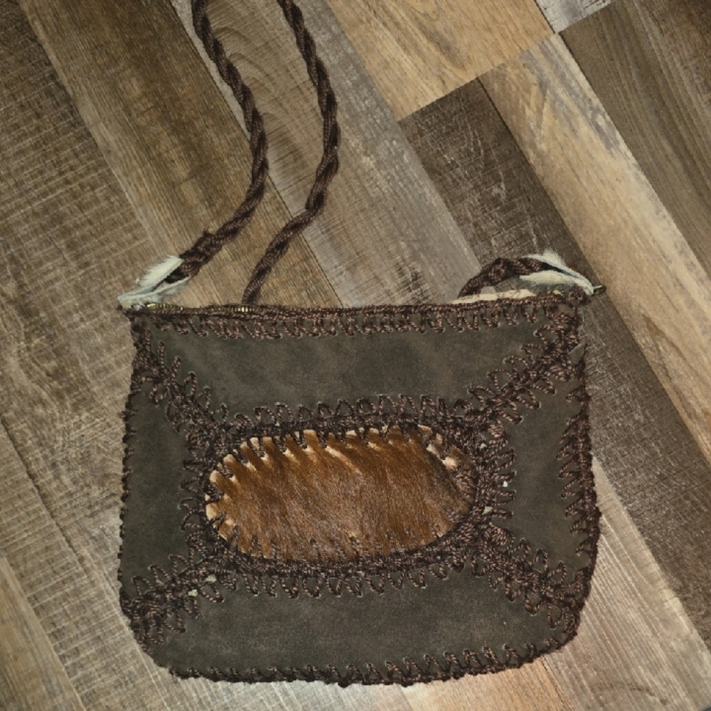 Artisan Dark Brown Suede Shoulder Bag Made In Italy
